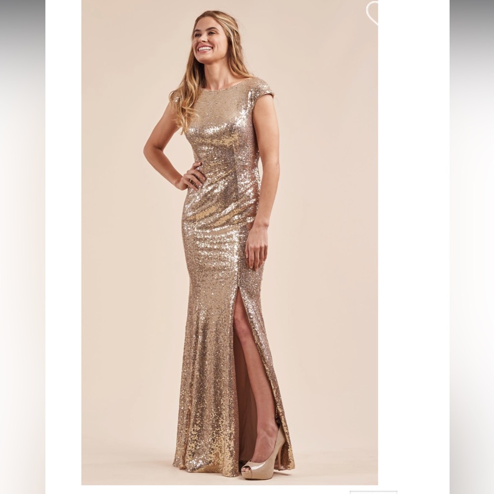 Jasmine B213063 Sandstone (gold) sequins dress size 4 altered
